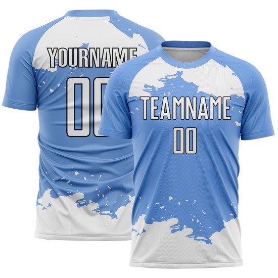 Maillot de football bleu blanc-noir, uniforme léger, motif abstrait, sublimation, personnalisé Maillot de football bleu blanc-noir, uniforme léger, motif abstrait, sublimation, personnalisé