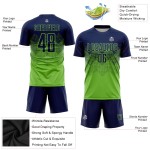 Maillot vert fluo, uniforme de football bleu marine personnalisé par sublimation Maillot vert fluo, uniforme de football bleu marine personnalisé par sublimation