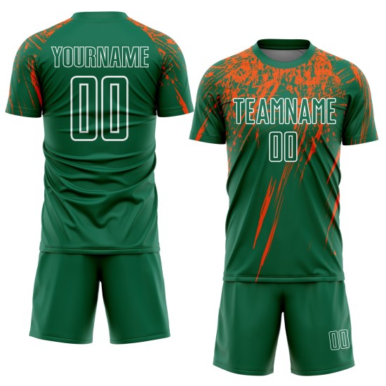 Maillot de football personnalisé Kelly, uniforme vert, orange et blanc, sublimation Maillot de football personnalisé Kelly, uniforme vert, orange et blanc, sublimation