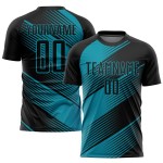Maillot de football noir uniforme bleu sarcelle personnalisé par sublimation