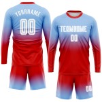 Maillot de football à manches longues, bleu délavé, à la mode, personnalisé, blanc et rouge, sublimation légère