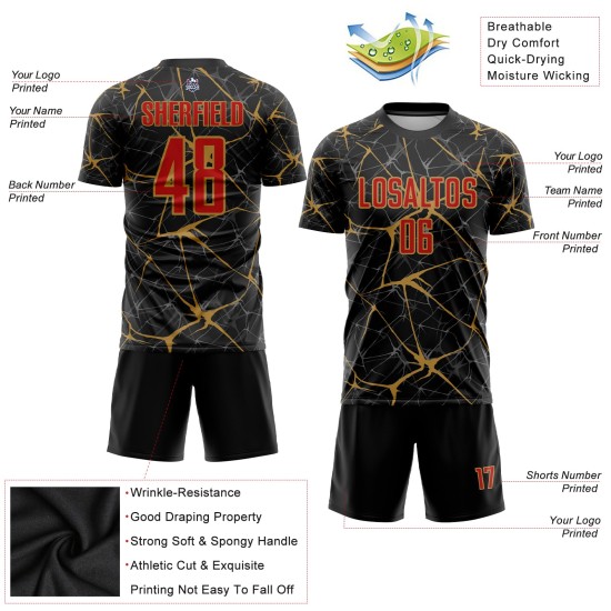 Maillot de football personnalisé à sublimation rouge et noir