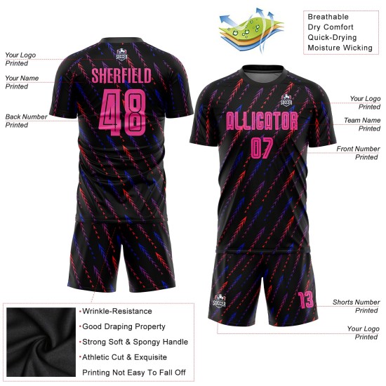 Maillot de football personnalisé noir, rose et orange, sublimation