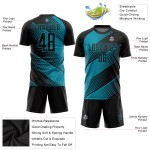 Maillot de football noir uniforme bleu sarcelle personnalisé par sublimation