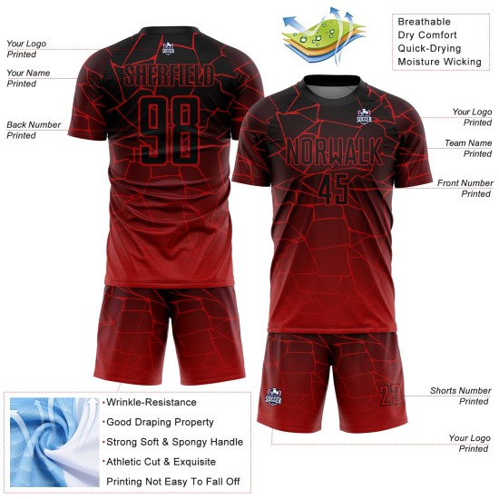 Maillot de football personnalisé à lignes noires, sublimation rouge