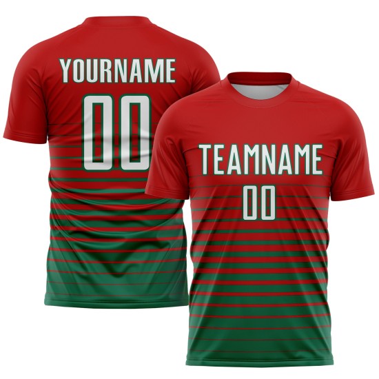Maillot de football à rayures fines, rouge délavé, sublimation, personnalisé, vert et blanc, Kelly Maillot de football à rayures fines, rouge délavé, sublimation, personnalisé, vert et blanc, Kelly