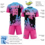 Maillot de football Splash Pink Sublimation Bleu-Noir Personnalisé Sky Uniforme