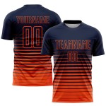 Maillot de football personnalisé à rayures fines, orange, bleu marine, dégradé, sublimation Maillot de football personnalisé à rayures fines, orange, bleu marine, dégradé, sublimation