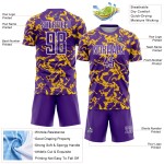 Maillot de football abstrait personnalisé à sublimation fluide violet, maillot or-blanc