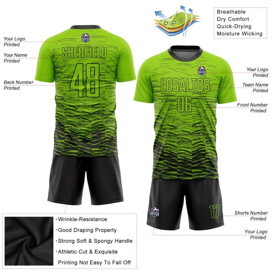 Maillot de football personnalisé à sublimation noir et vert fluo