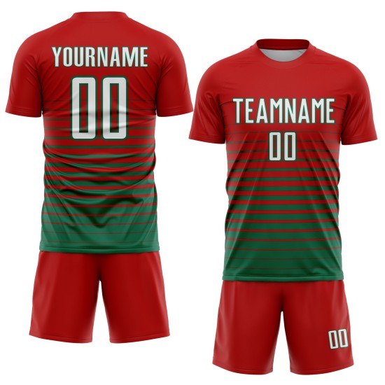 Maillot de football à rayures fines, rouge délavé, sublimation, personnalisé, vert et blanc, Kelly Maillot de football à rayures fines, rouge délavé, sublimation, personnalisé, vert et blanc, Kelly