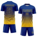 Maillot de football à rayures fines, personnalisé, jaune, dégradé, sublimation, royal Maillot de football à rayures fines, personnalisé, jaune, dégradé, sublimation, royal
