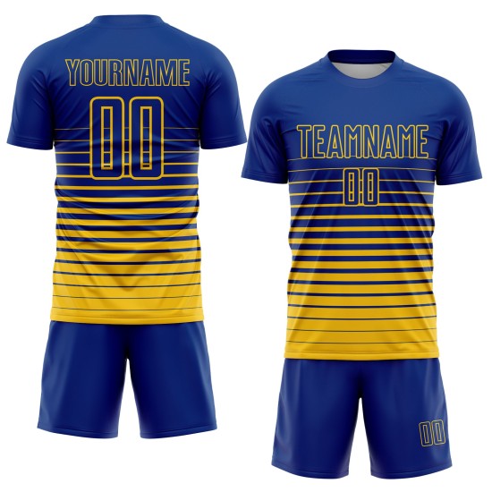 Maillot de football à rayures fines, personnalisé, jaune, dégradé, sublimation, royal Maillot de football à rayures fines, personnalisé, jaune, dégradé, sublimation, royal