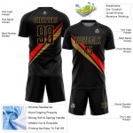 Maillot de football rouge et noir ancien, uniforme diagonal, sublimation personnalisée, or Maillot de football rouge et noir ancien, uniforme diagonal, sublimation personnalisée, or