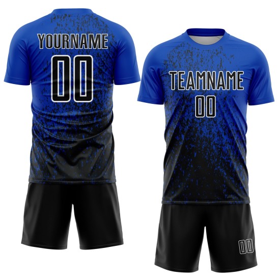 Maillot de football personnalisé à sublimation artistique, motif fragment noir et blanc, motif abstrait, bleu tonnerre