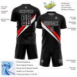 Maillot de football personnalisé à sublimation, lignes diagonales noir, rouge et blanc