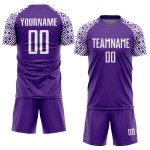 Maillot de football personnalisé à motif géométrique, sublimation, violet et blanc Maillot de football personnalisé à motif géométrique, sublimation, violet et blanc