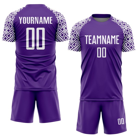 Maillot de football personnalisé à motif géométrique, sublimation, violet et blanc Maillot de football personnalisé à motif géométrique, sublimation, violet et blanc