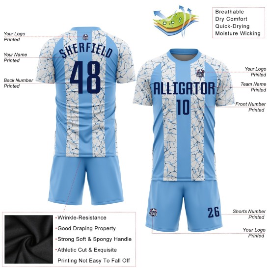 Maillot de football léger personnalisé à sublimation bleu marine et blanc