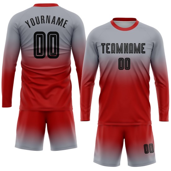 Maillot à manches longues noir-rouge gris, uniforme de mode, sublimation, football personnalisé, fondu