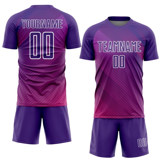 Maillot de football blanc à sublimation Purple Lines, uniforme personnalisé