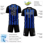 Maillot de football personnalisé par sublimation, noir, bleu et blanc, Thunder