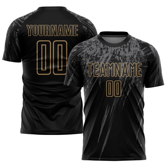 Maillot de football noir personnalisé à sublimation gris-or