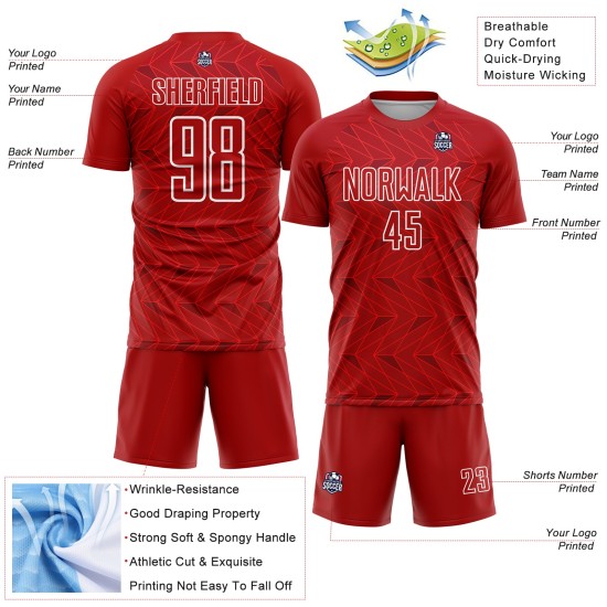 Maillot de football rouge uniforme blanc personnalisé par sublimation