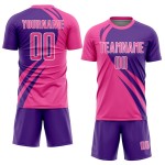 Maillot rose, lignes de sublimation, uniforme de football personnalisé violet-blanc