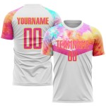 Maillot de football rose-or uniforme personnalisé blanc sublimé