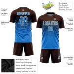 Maillot de football personnalisé par sublimation bleu poudre-crème, marron