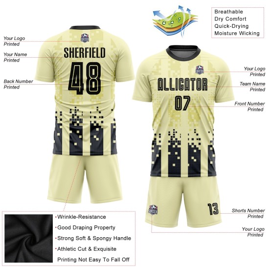 Maillot de football personnalisé crème noir, uniforme à domicile par sublimation
