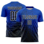 Maillot de football personnalisé à sublimation artistique, motif fragment noir et blanc, motif abstrait, bleu tonnerre