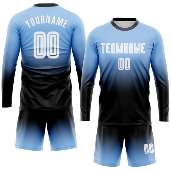 Maillot de football à manches longues, bleu, blanc et noir, à la mode, avec dégradé léger, personnalisé