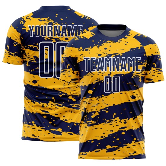 Maillot de football personnalisé bleu marine, or et blanc, sublimation Maillot de football personnalisé bleu marine, or et blanc, sublimation