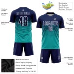 Maillot de football personnalisé Aqua bleu marine-blanc par sublimation