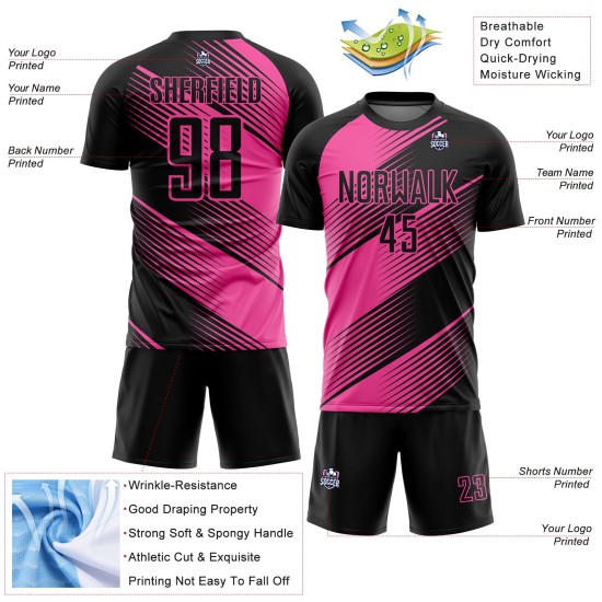 Maillot de football personnalisé à sublimation noire rose Maillot de football personnalisé à sublimation noire rose