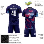 Maillot de football personnalisé par sublimation, blanc, bleu clair et bleu marine