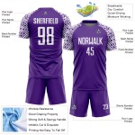 Maillot de football personnalisé à motif géométrique, sublimation, violet et blanc Maillot de football personnalisé à motif géométrique, sublimation, violet et blanc