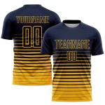 Maillot de football à rayures bleu marine, personnalisé, dégradé doré, uniforme de mode, sublimation