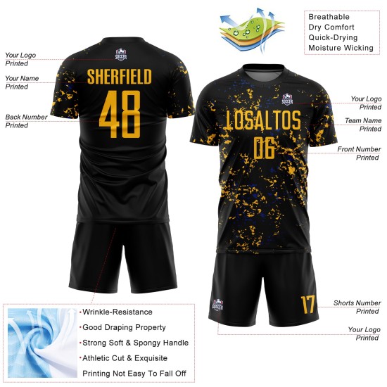 Maillot de football abstrait personnalisé par sublimation, fragment, noir et or, Royal Art