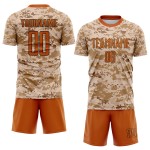 Maillot de football personnalisé par sublimation, camouflage orange-marron, salut, service au Texas
