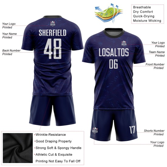 Maillot de football personnalisé à sublimation blanc-noir, violet foncé