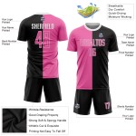 Maillot de football personnalisé à sublimation fendue, noir, rose et blanc Maillot de football personnalisé à sublimation fendue, noir, rose et blanc