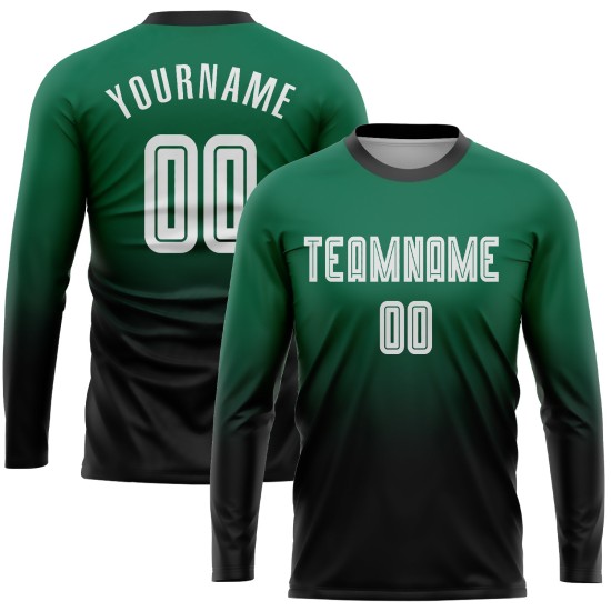 Maillot de football personnalisé à sublimation blanc-noir, uniforme à manches longues vert délavé
