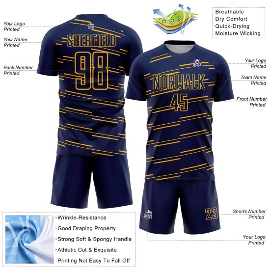 Maillot de football jaune Custom Lines, sublimation bleu marine