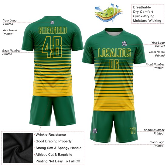 Maillot de football personnalisé à rayures fines, jaune et vert, sublimation tendance, Kelly