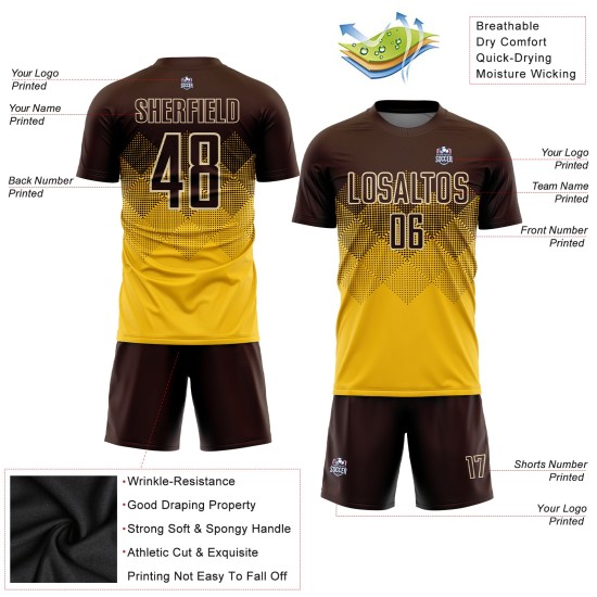 Maillot de football personnalisé marron-crème doré, sublimation