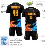 Maillot de football personnalisé noir jaune-orange, uniforme de sublimation Dragon Flame