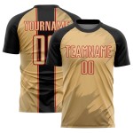 Maillot de football noir et rouge Old Sharp, uniforme de sublimation doré personnalisé